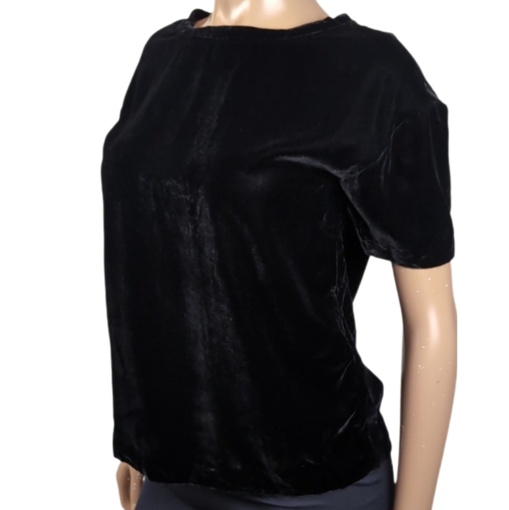 Calvin Klein Jeans Black Velvet T-Shirt Boxy Short Sleeve Crew Neck Top XS